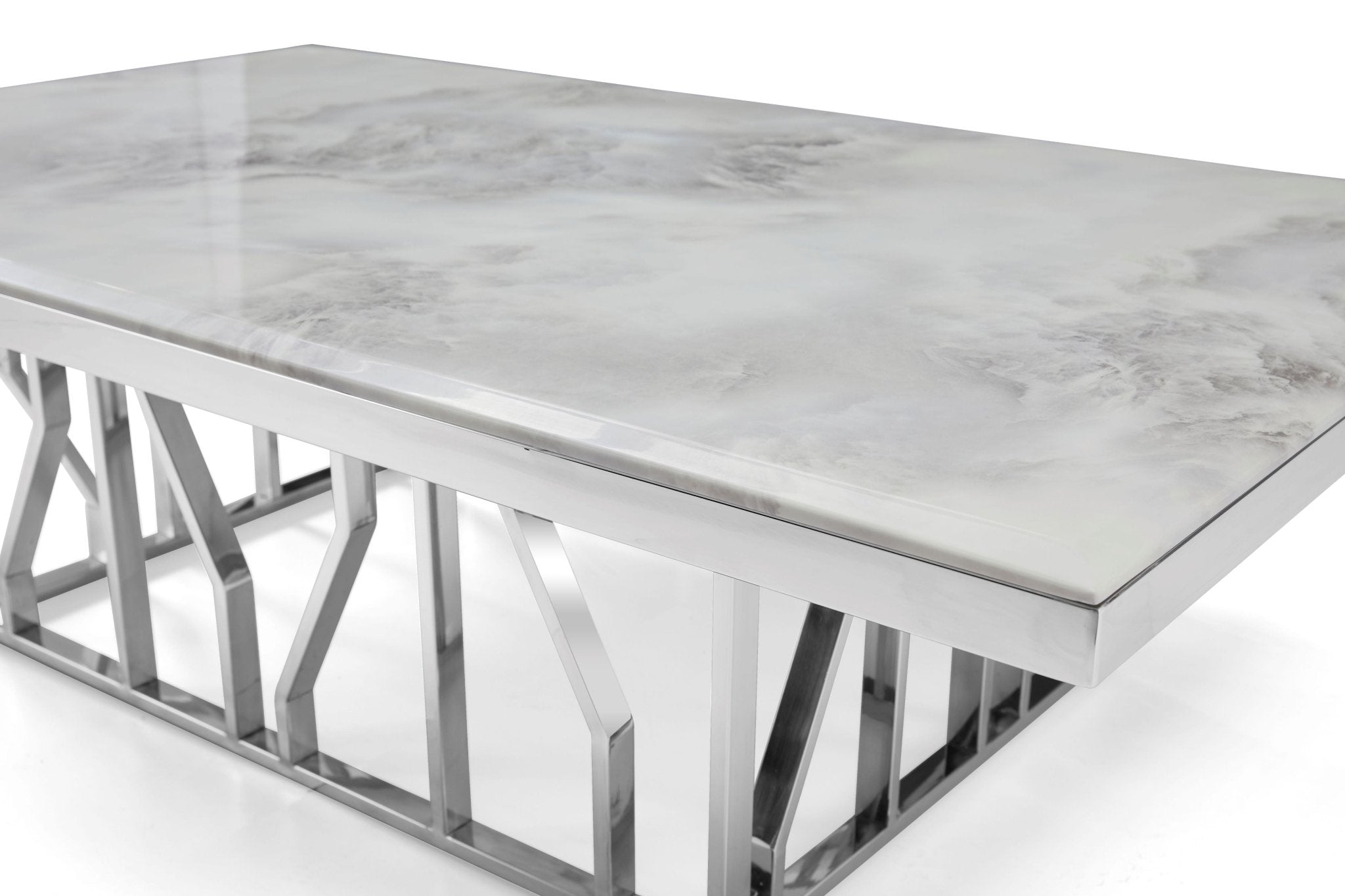 Kaia Stainless Steel Base Marble Top Dining Table Silver - Quality Rugs and Furniture