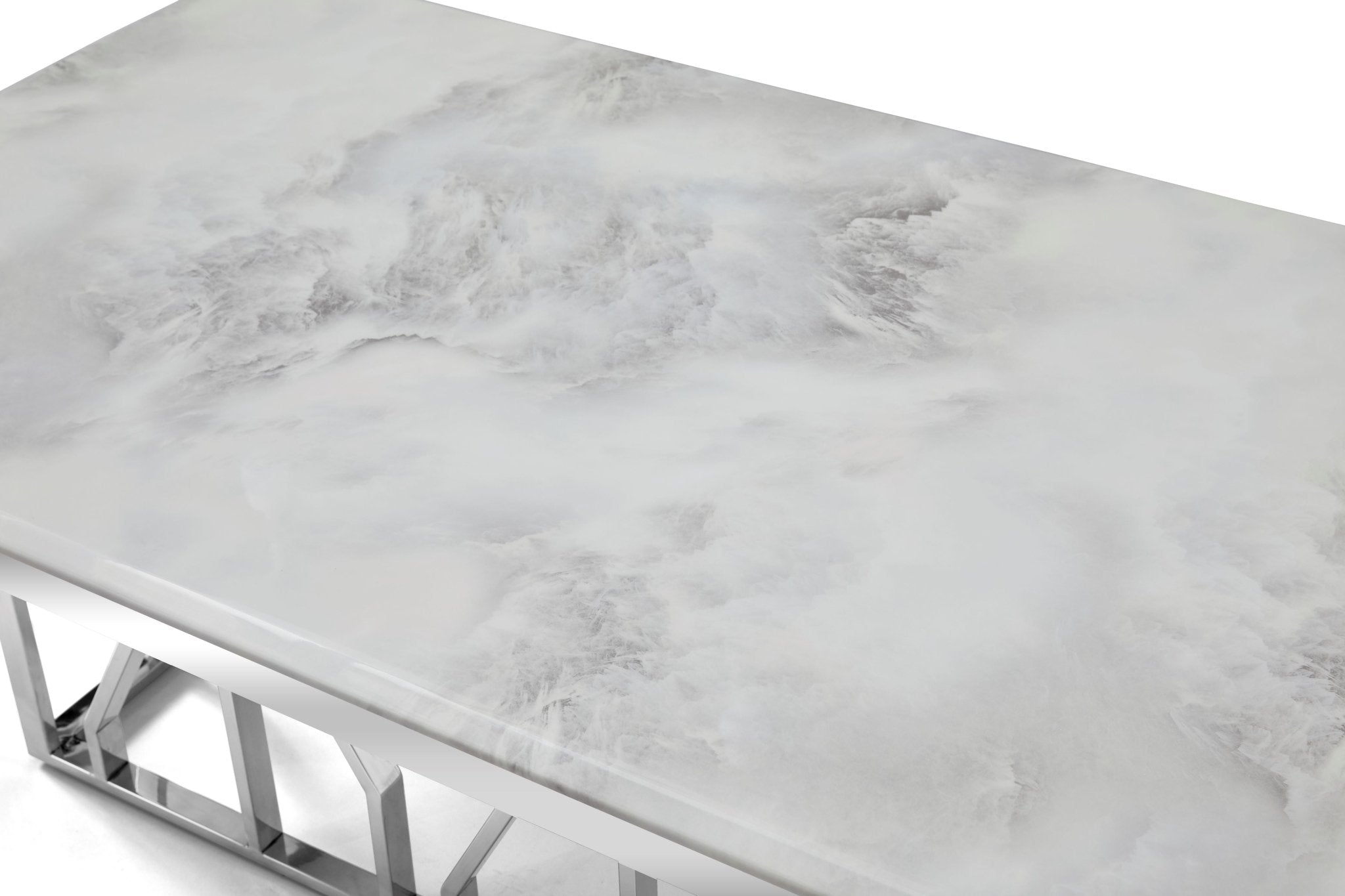 Kaia Stainless Steel Base Marble Top Dining Table Silver - Quality Rugs and Furniture