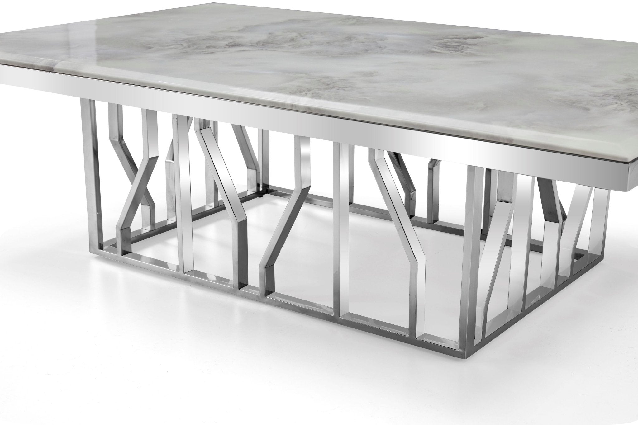 Kaia Stainless Steel Base Marble Top Dining Table Silver - Quality Rugs and Furniture