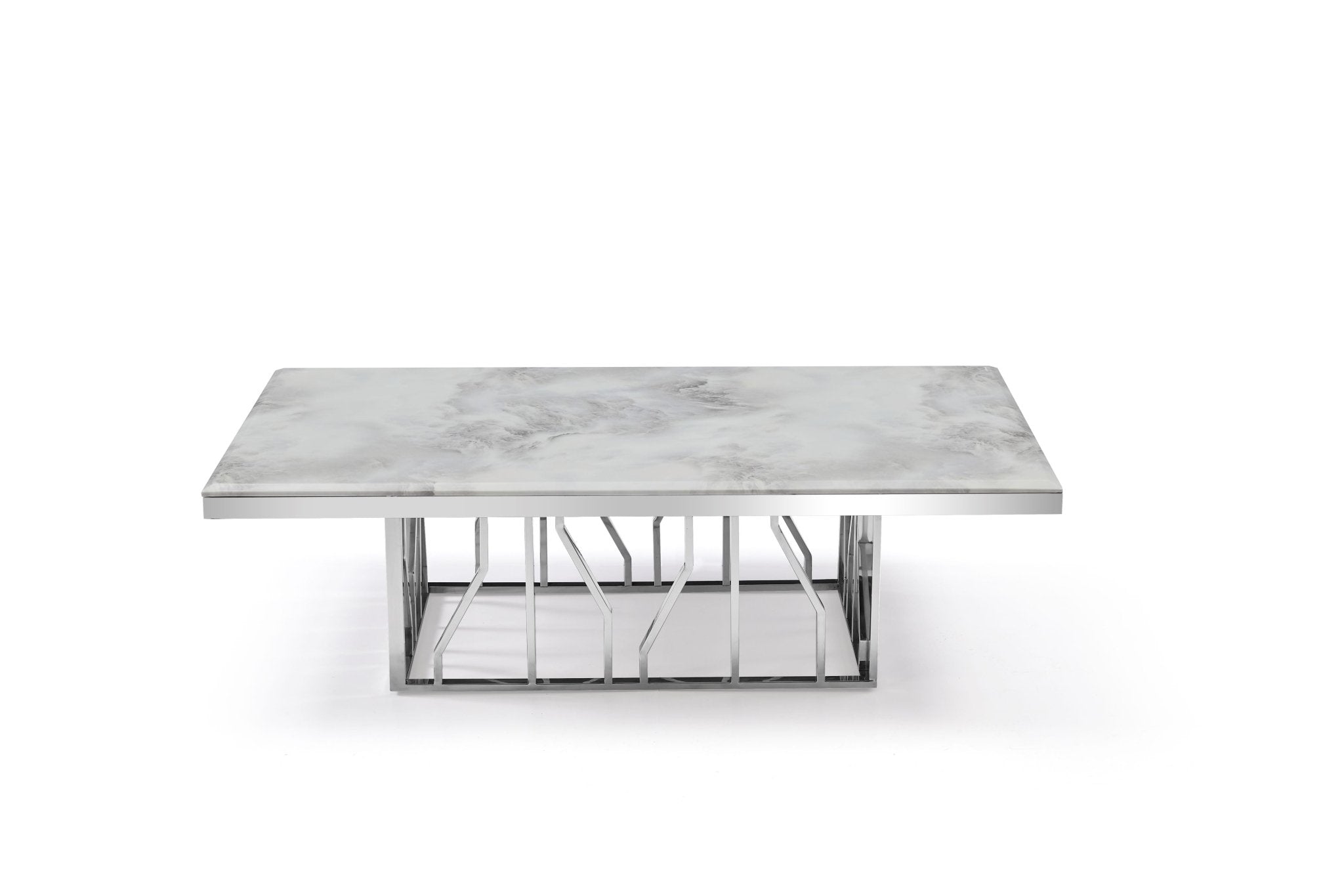 Kaia Stainless Steel Base Marble Top Dining Table Silver - Quality Rugs and Furniture