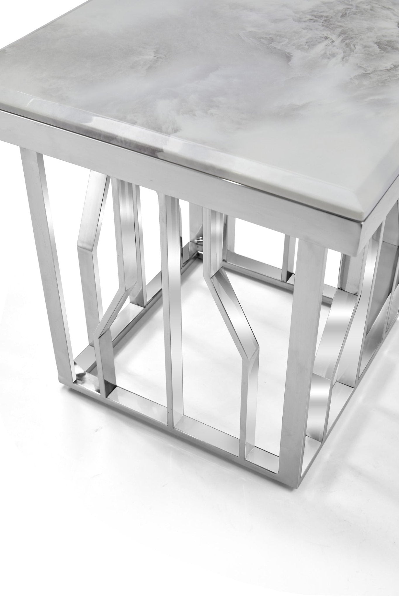 Kaia Stainless Steel Base Marble Top Side Table Silver - Quality Rugs and Furniture