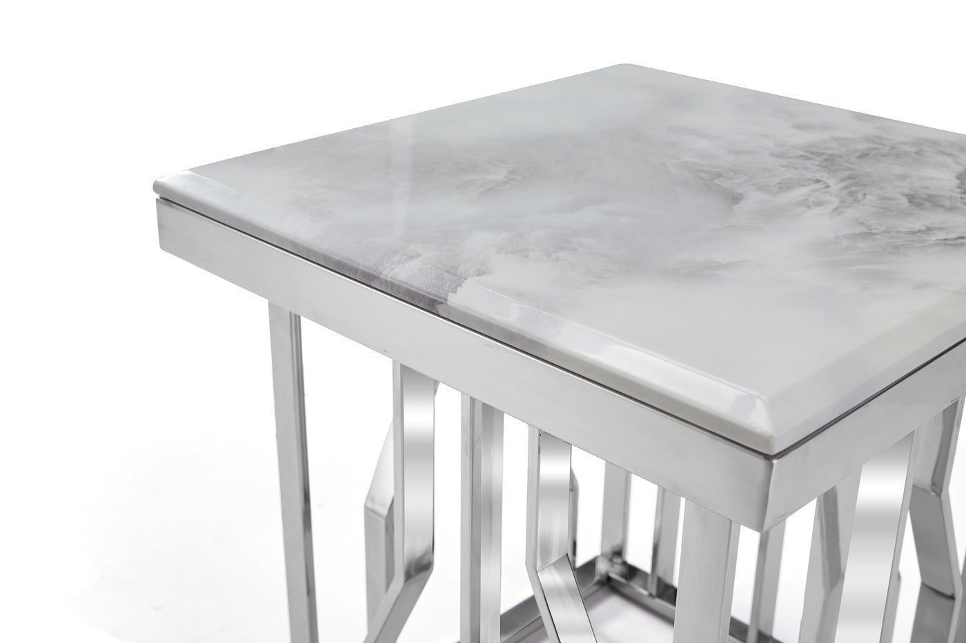 Kaia Stainless Steel Base Marble Top Side Table Silver - Quality Rugs and Furniture