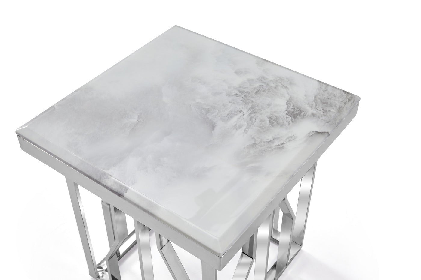 Kaia Stainless Steel Base Marble Top Side Table Silver - Quality Rugs and Furniture