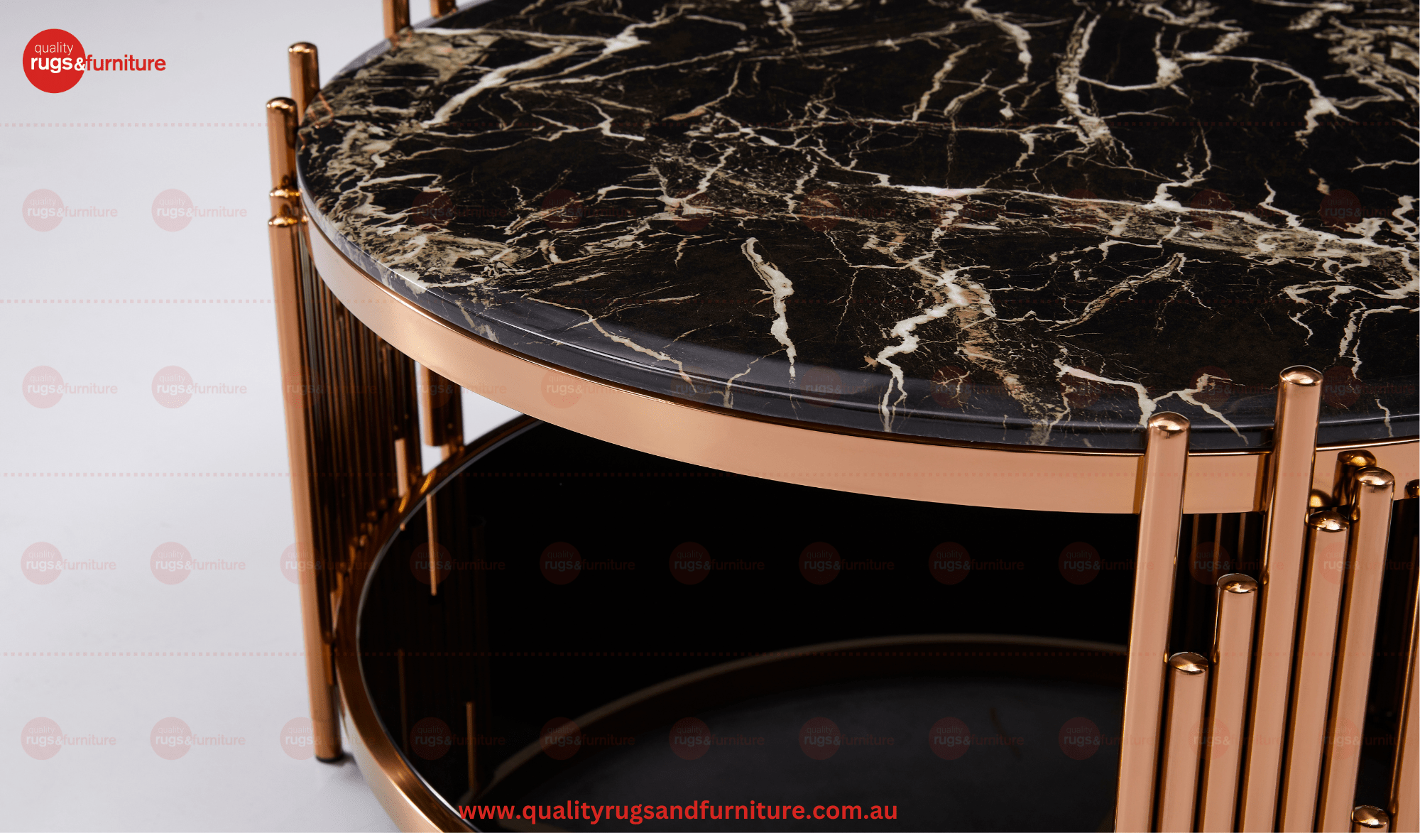 Kylie Coffee Table Stainless Steel Base Marble Top Round Rose Gold - Quality Rugs and Furniture