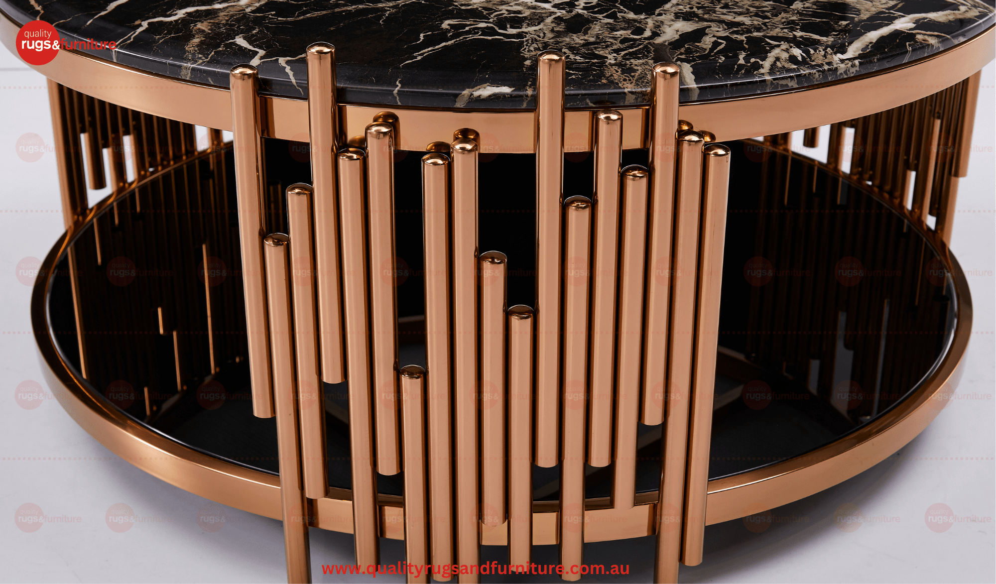 Kylie Coffee Table Stainless Steel Base Marble Top Round Rose Gold - Quality Rugs and Furniture
