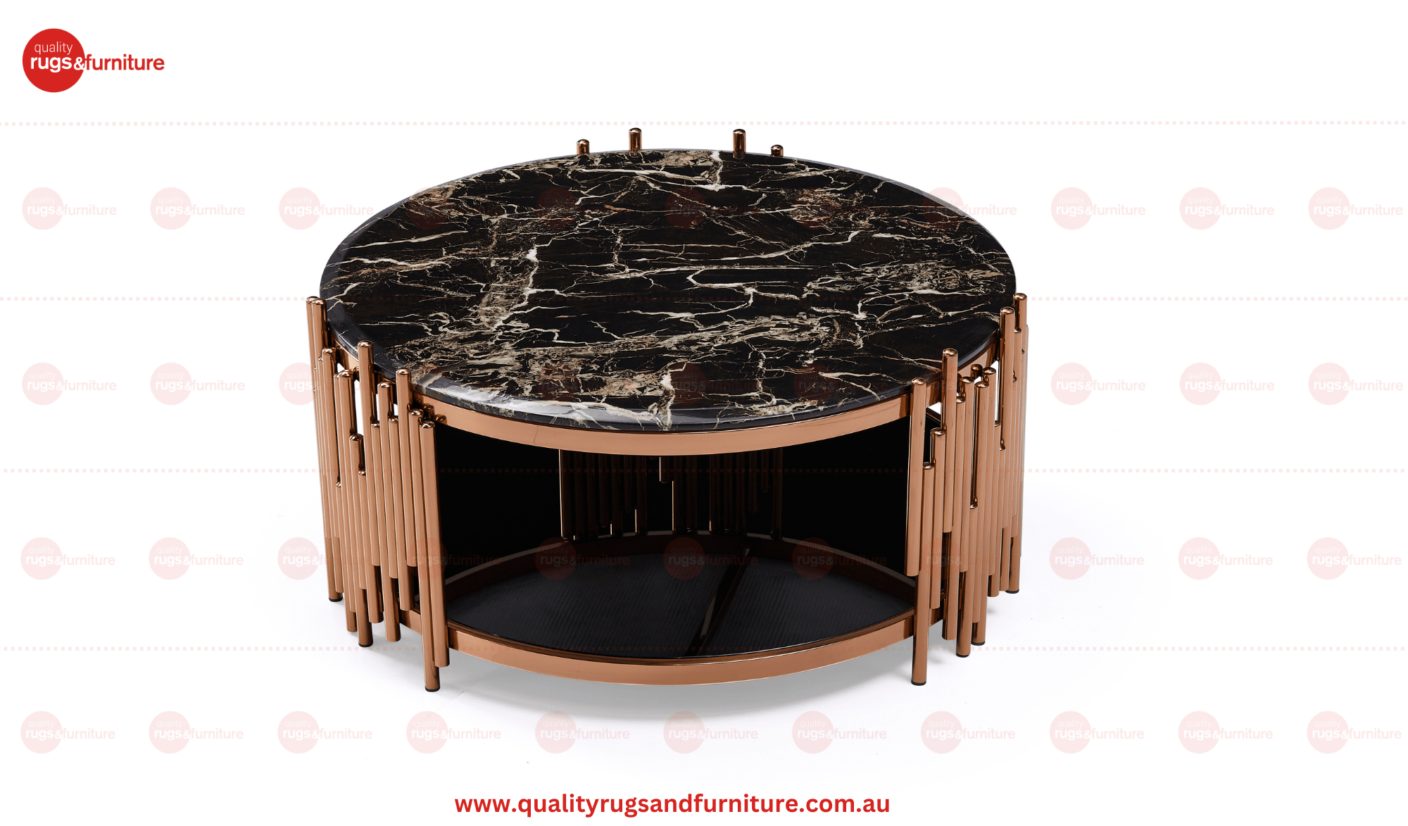 Kylie Coffee Table Stainless Steel Base Marble Top Round Rose Gold - Quality Rugs and Furniture
