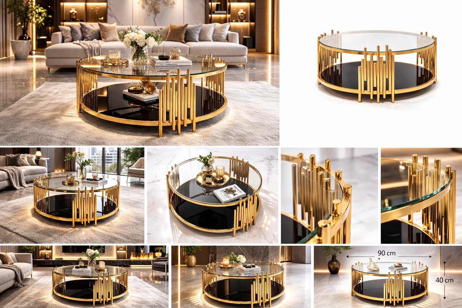 Kylie Round Coffee Table Stainless Steel Base Clear Glass Top Gold - Quality Rugs and Furniture
