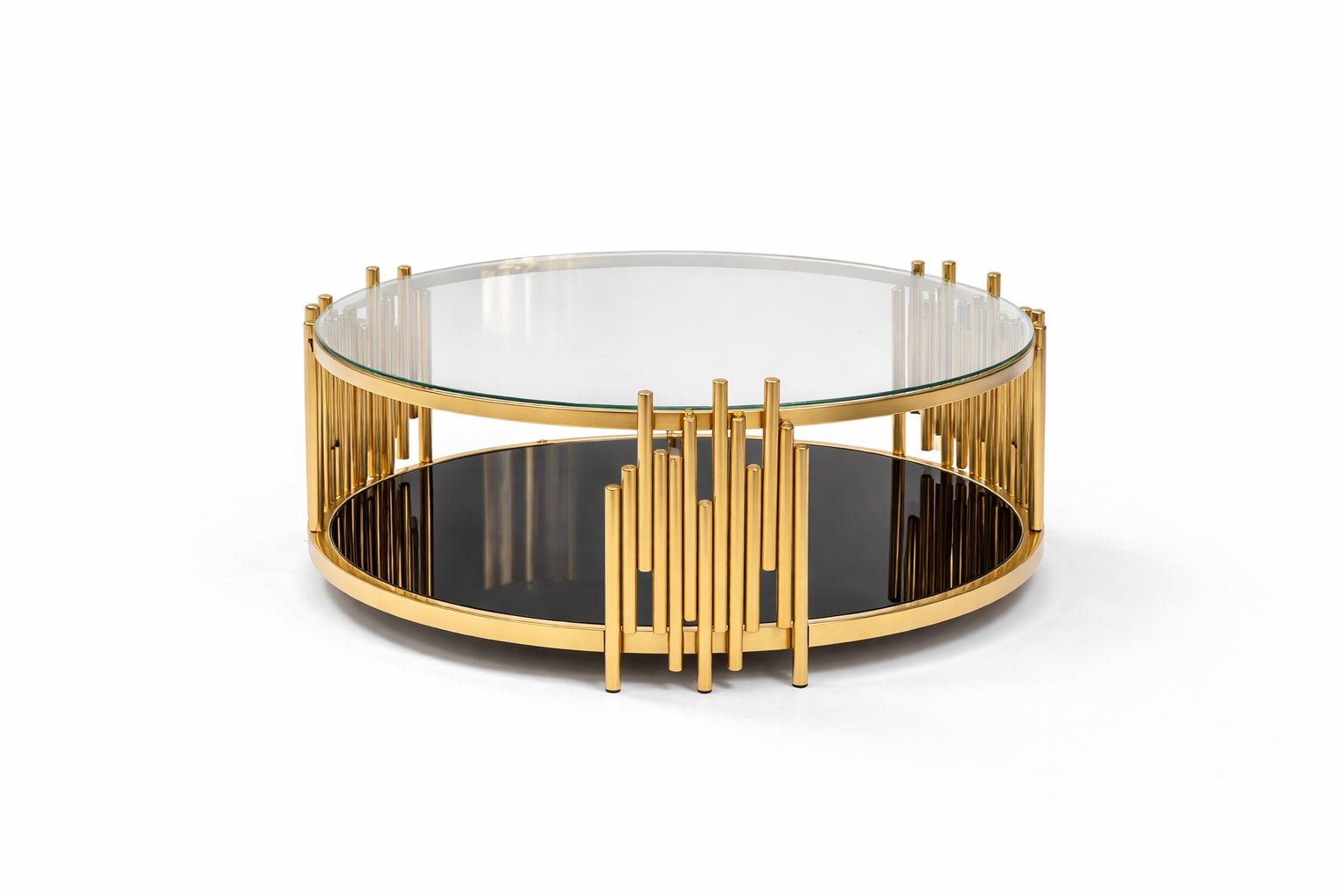 Kylie Round Coffee Table Stainless Steel Base Clear Glass Top Gold - Quality Rugs and Furniture