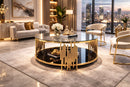 Kylie Round Coffee Table Stainless Steel Base Clear Glass Top Gold - Quality Rugs and Furniture