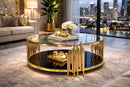 Kylie Round Coffee Table Stainless Steel Base Clear Glass Top Gold - Quality Rugs and Furniture
