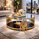 Kylie Round Coffee Table Stainless Steel Base Clear Glass Top Gold - Quality Rugs and Furniture