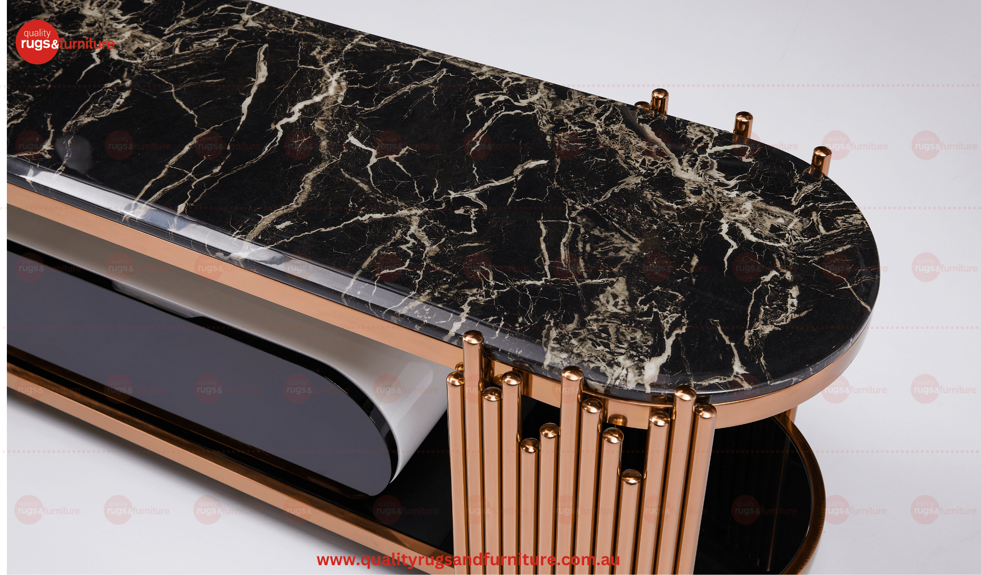 Kylie Tv Unit Stainless Steel Base Marble Top Decorative Rose Gold - Quality Rugs and Furniture