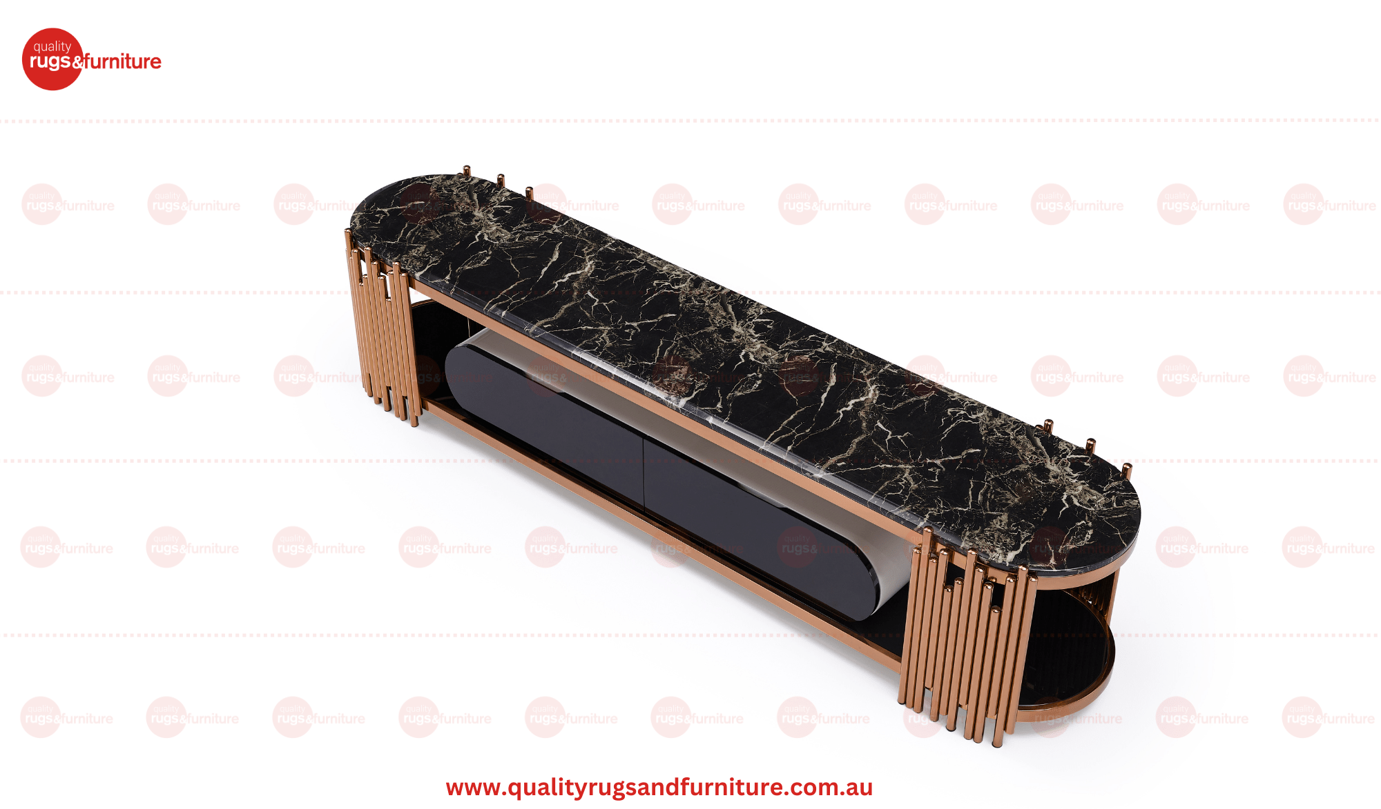 Kylie Tv Unit Stainless Steel Base Marble Top Decorative Rose Gold - Quality Rugs and Furniture