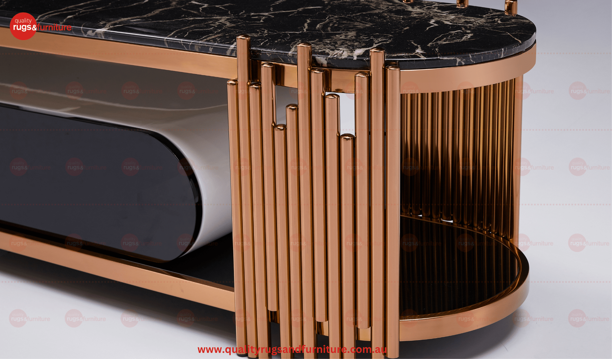 Kylie Tv Unit Stainless Steel Base Marble Top Decorative Rose Gold - Quality Rugs and Furniture