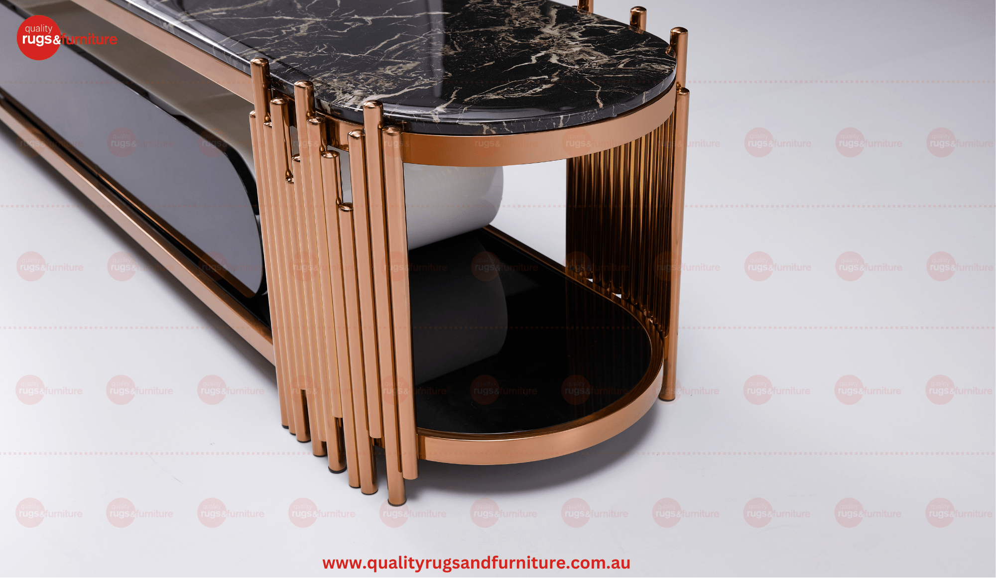 Kylie Tv Unit Stainless Steel Base Marble Top Decorative Rose Gold - Quality Rugs and Furniture