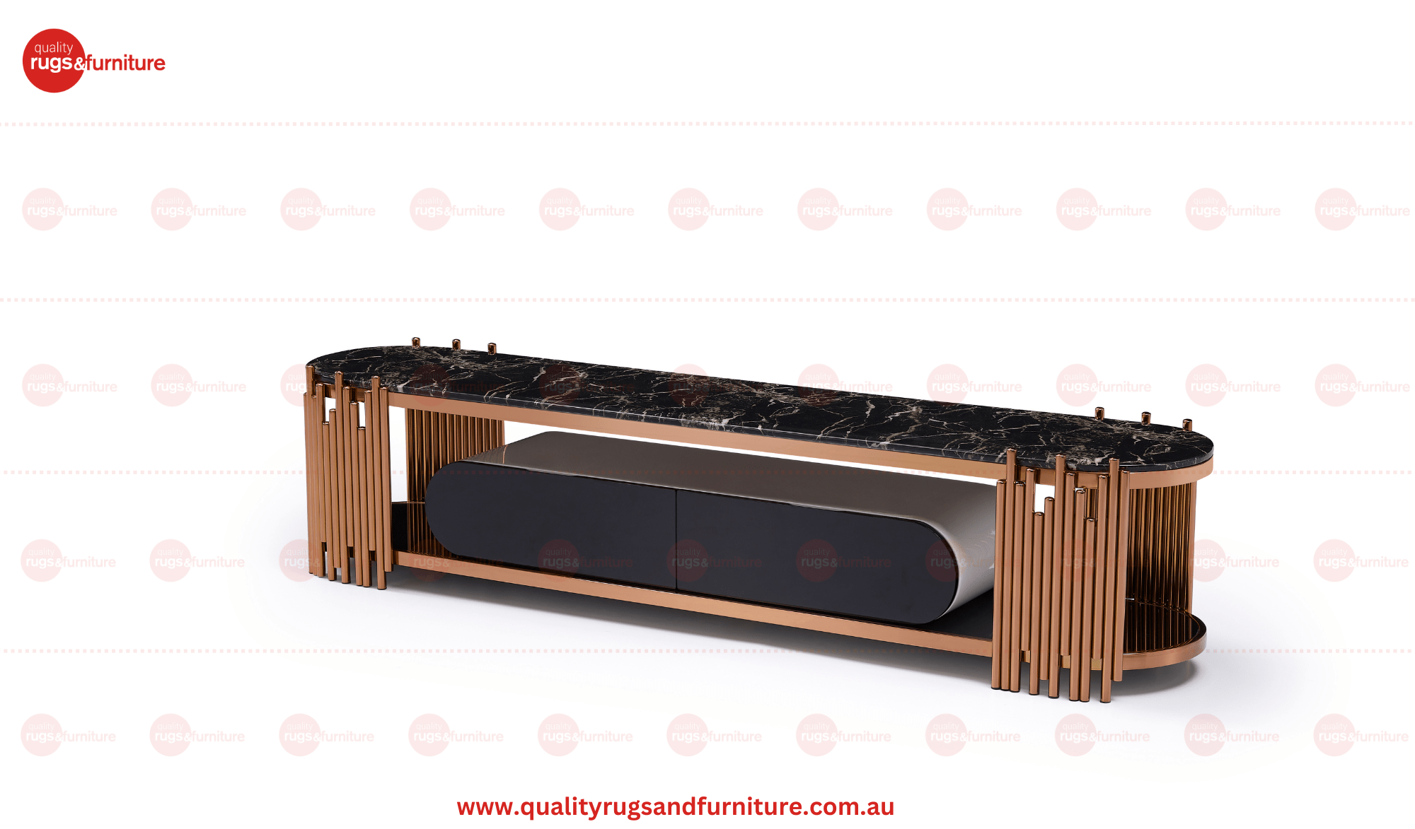 Kylie Tv Unit Stainless Steel Base Marble Top Decorative Rose Gold - Quality Rugs and Furniture