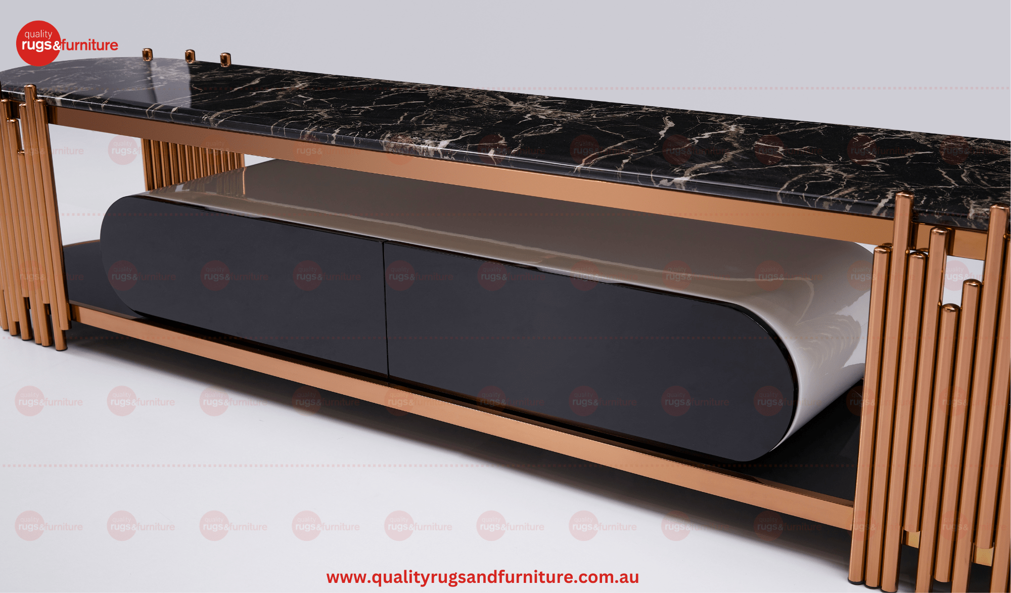 Kylie Tv Unit Stainless Steel Base Marble Top Decorative Rose Gold - Quality Rugs and Furniture