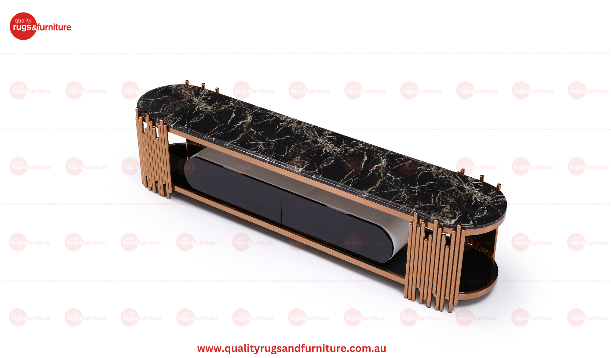 Kylie Tv Unit Stainless Steel Base Marble Top Decorative Rose Gold - Quality Rugs and Furniture