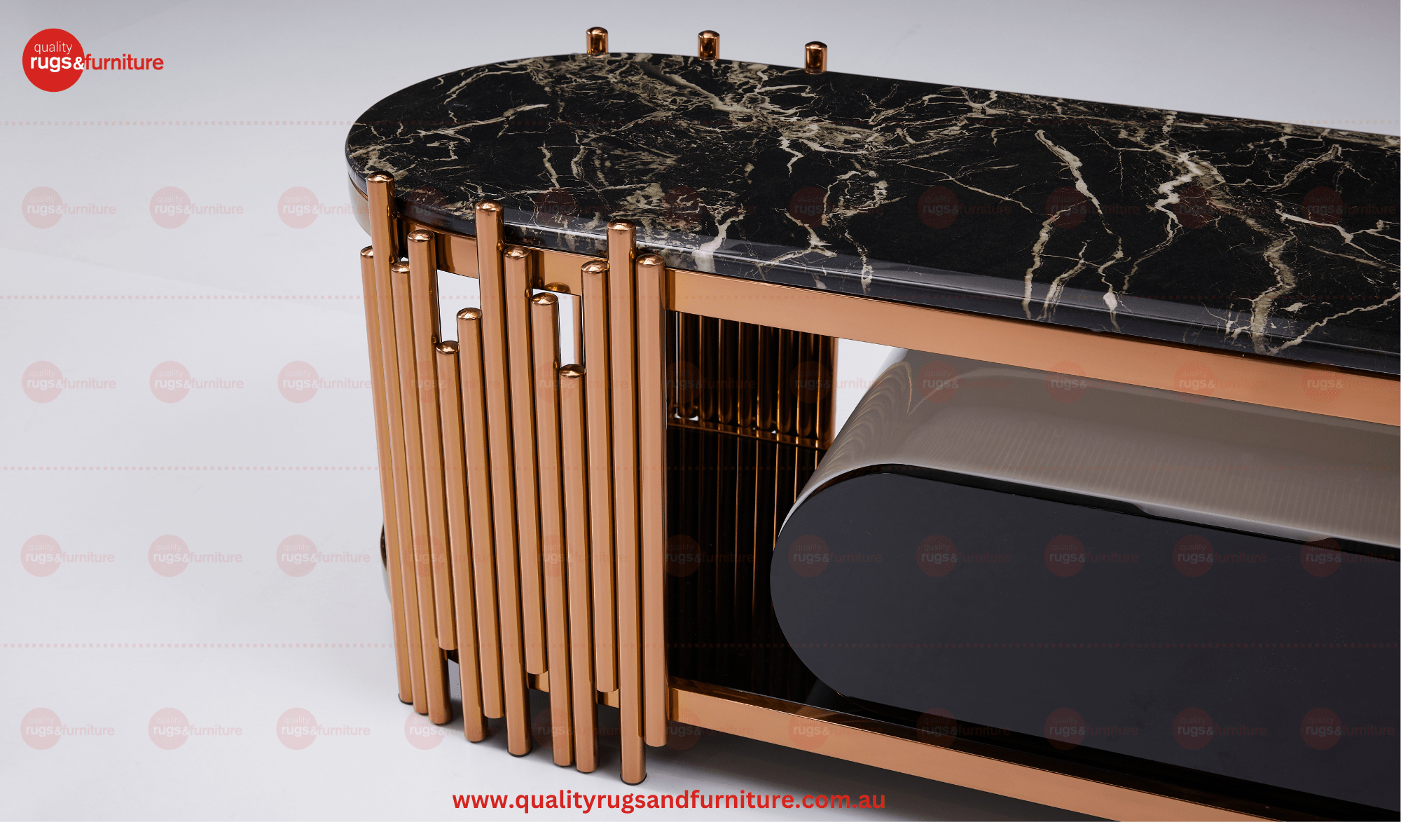 Kylie Tv Unit Stainless Steel Base Marble Top Decorative Rose Gold - Quality Rugs and Furniture