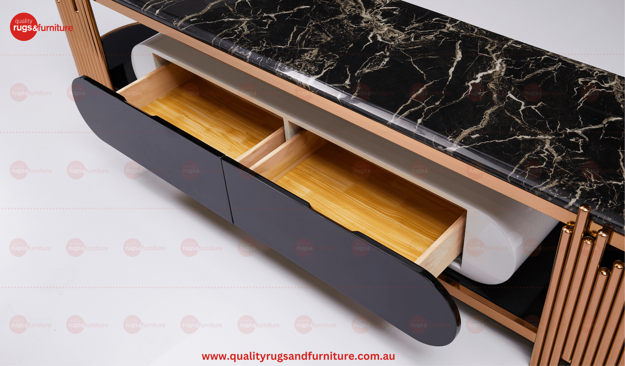 Kylie Tv Unit Stainless Steel Base Marble Top Decorative Rose Gold - Quality Rugs and Furniture