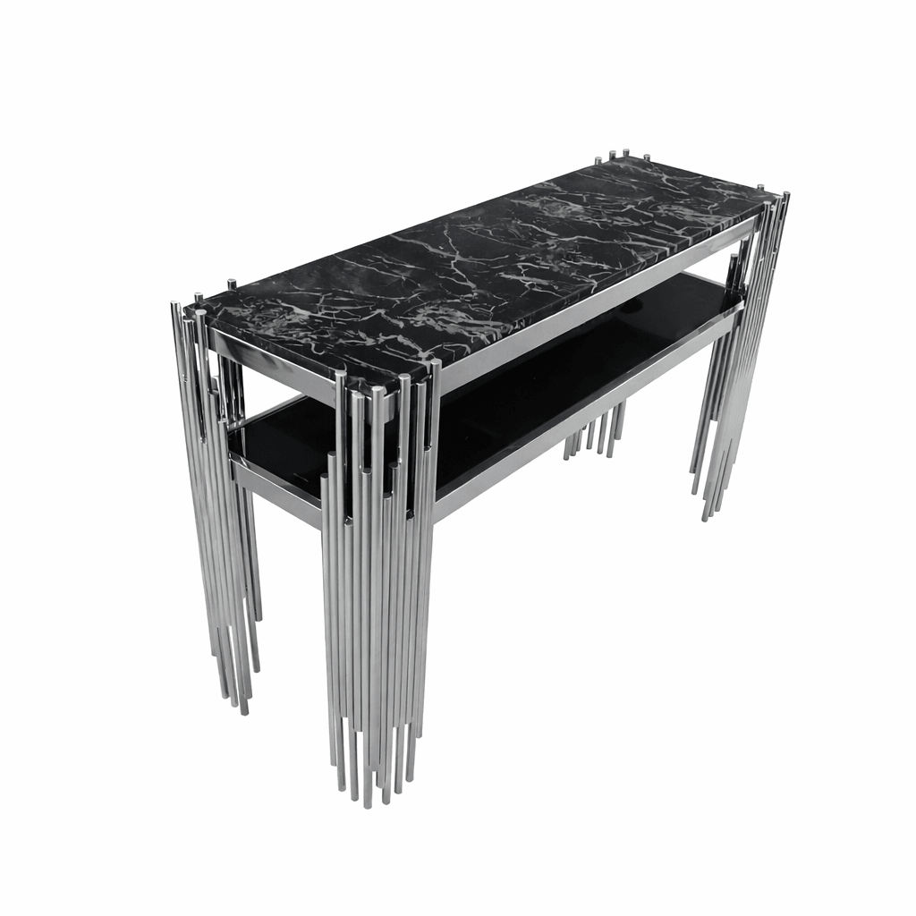 Kyliee Console Hallway Table Stainless Steel Base Black Marble Top Silver - Quality Rugs and Furniture