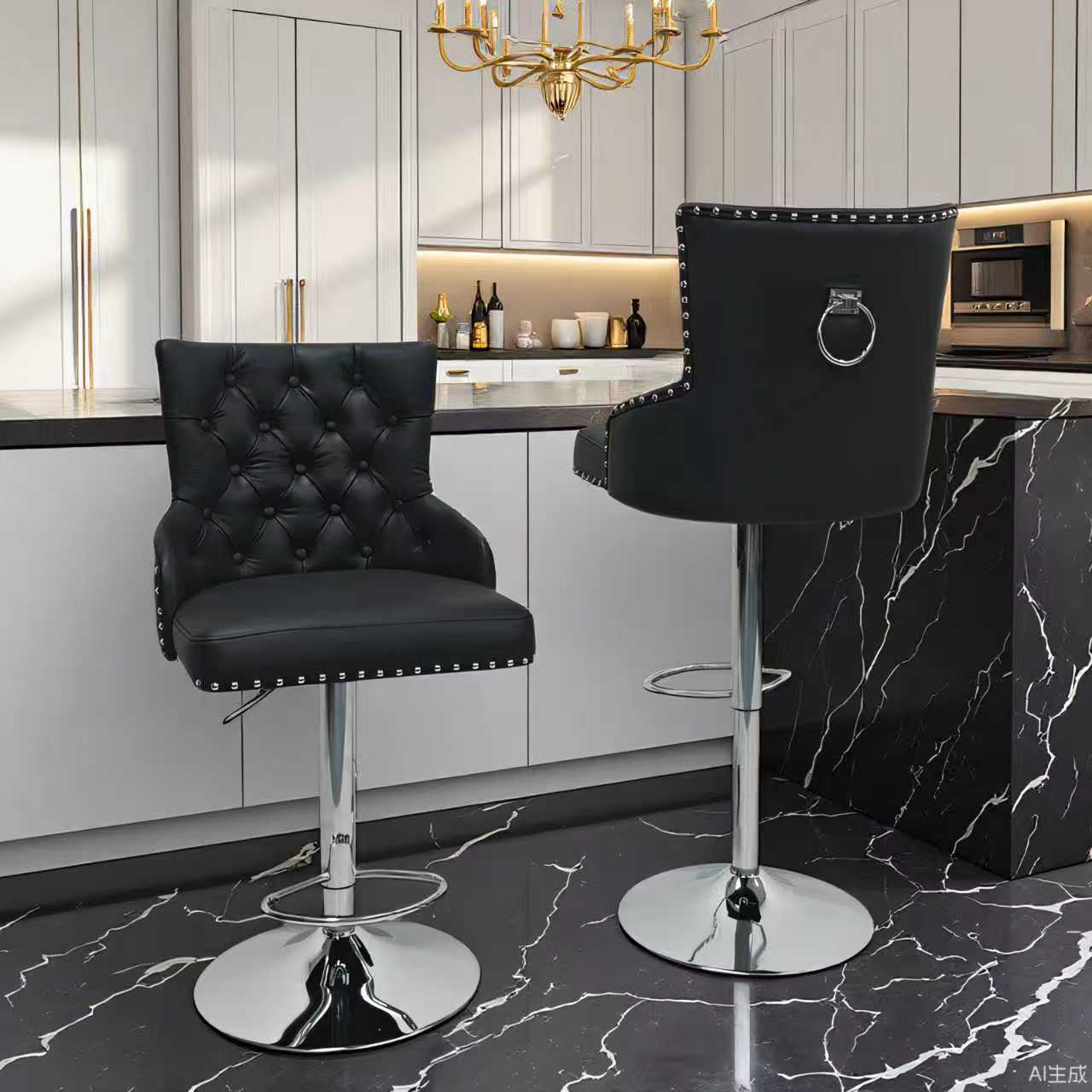 Leo Modern Lift Bar Chair Silver Leg Black Leather - Quality Rugs and Furniture