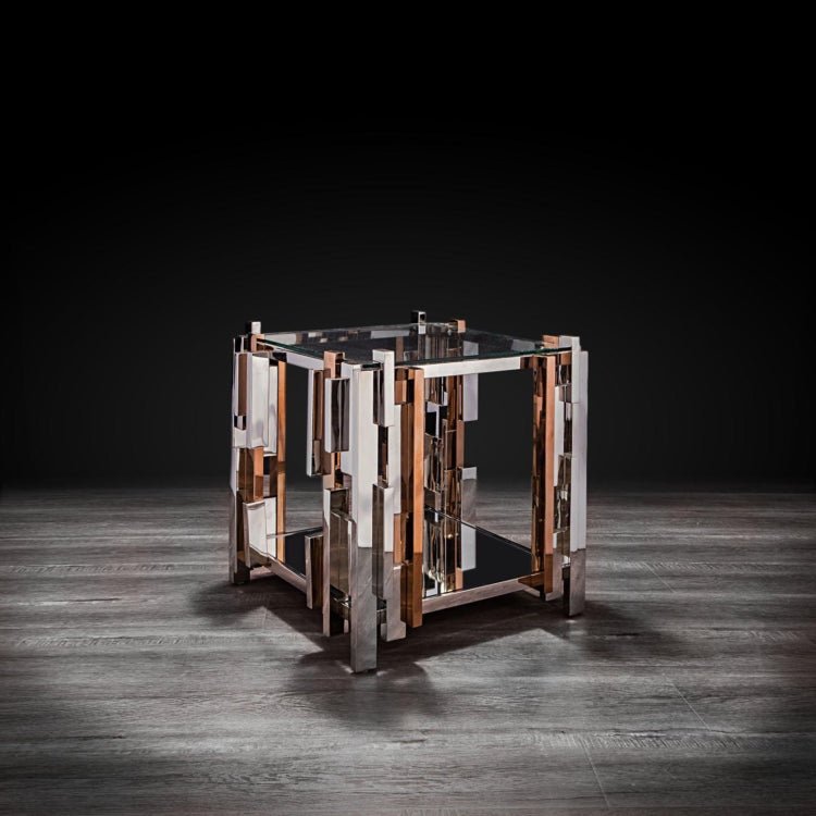 Leo Side Table Glass Top Stainless Steel Base Silver - Quality Rugs and Furniture