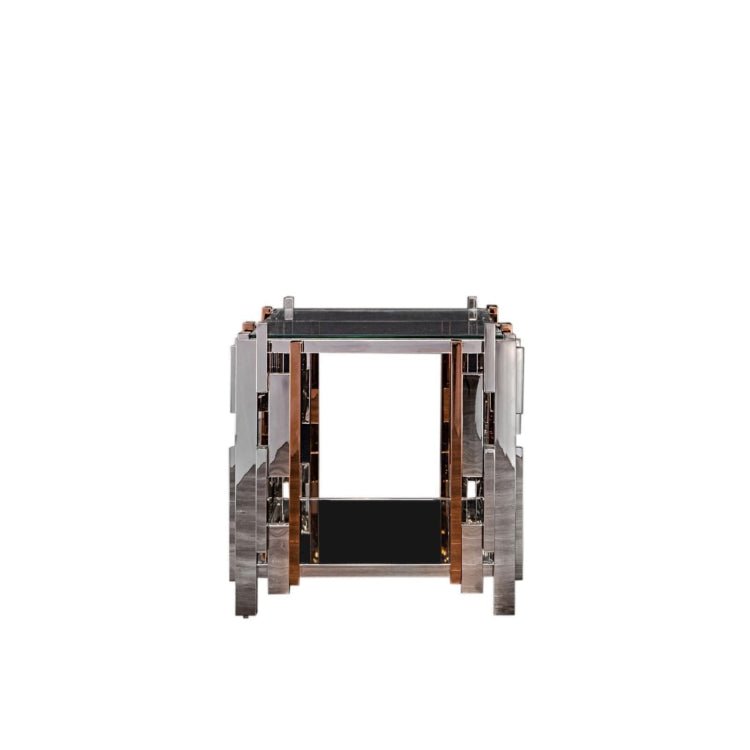 Leo Side Table Glass Top Stainless Steel Base Silver - Quality Rugs and Furniture