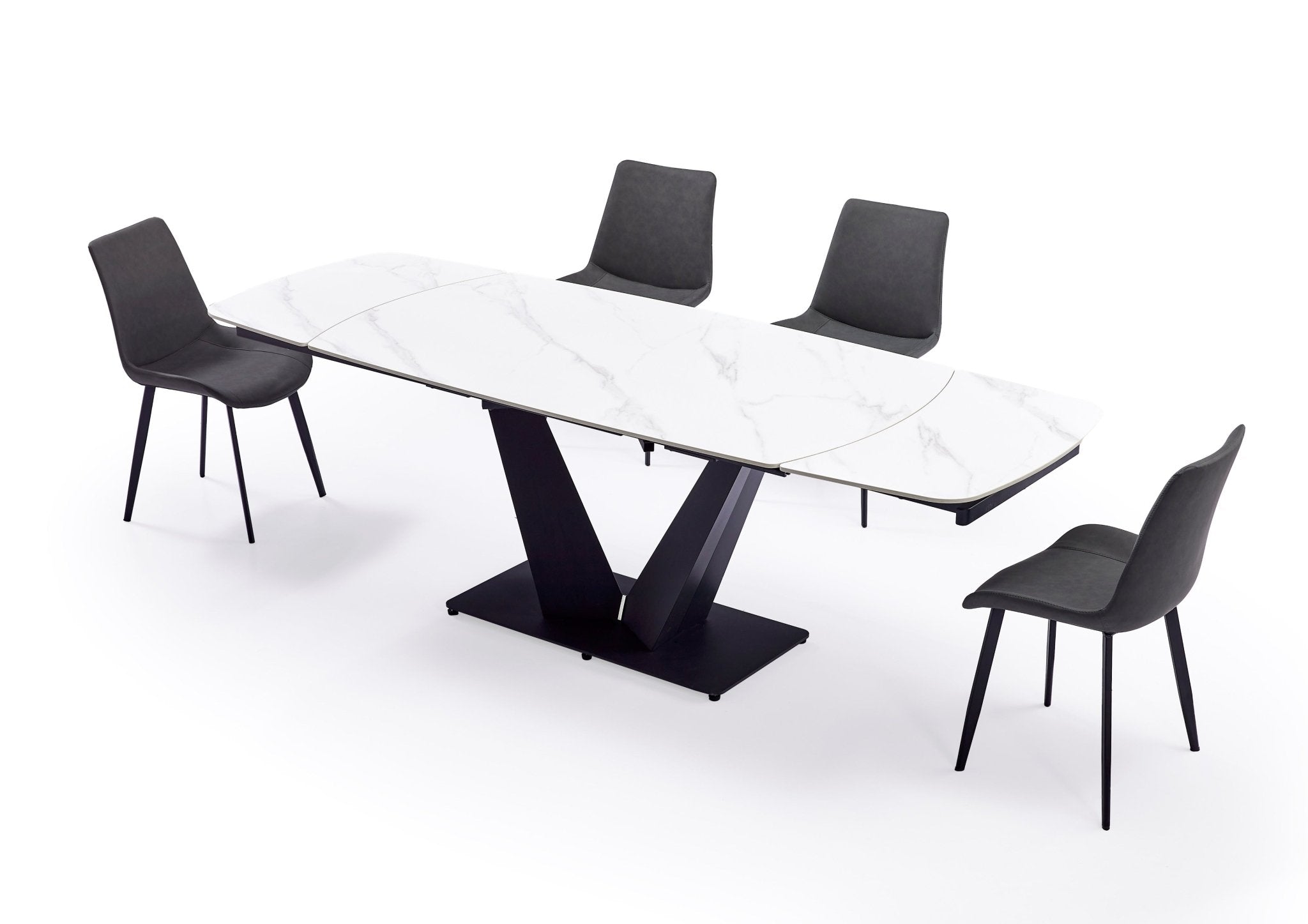 Linea Stainless Steel Black Base Shiny Sintered Stone Top Dining Table - Quality Rugs and Furniture