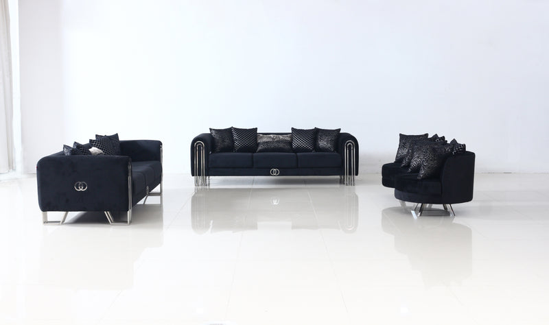 Lisa Liz Modern Fabric Luxury Sofa Set Black Silver