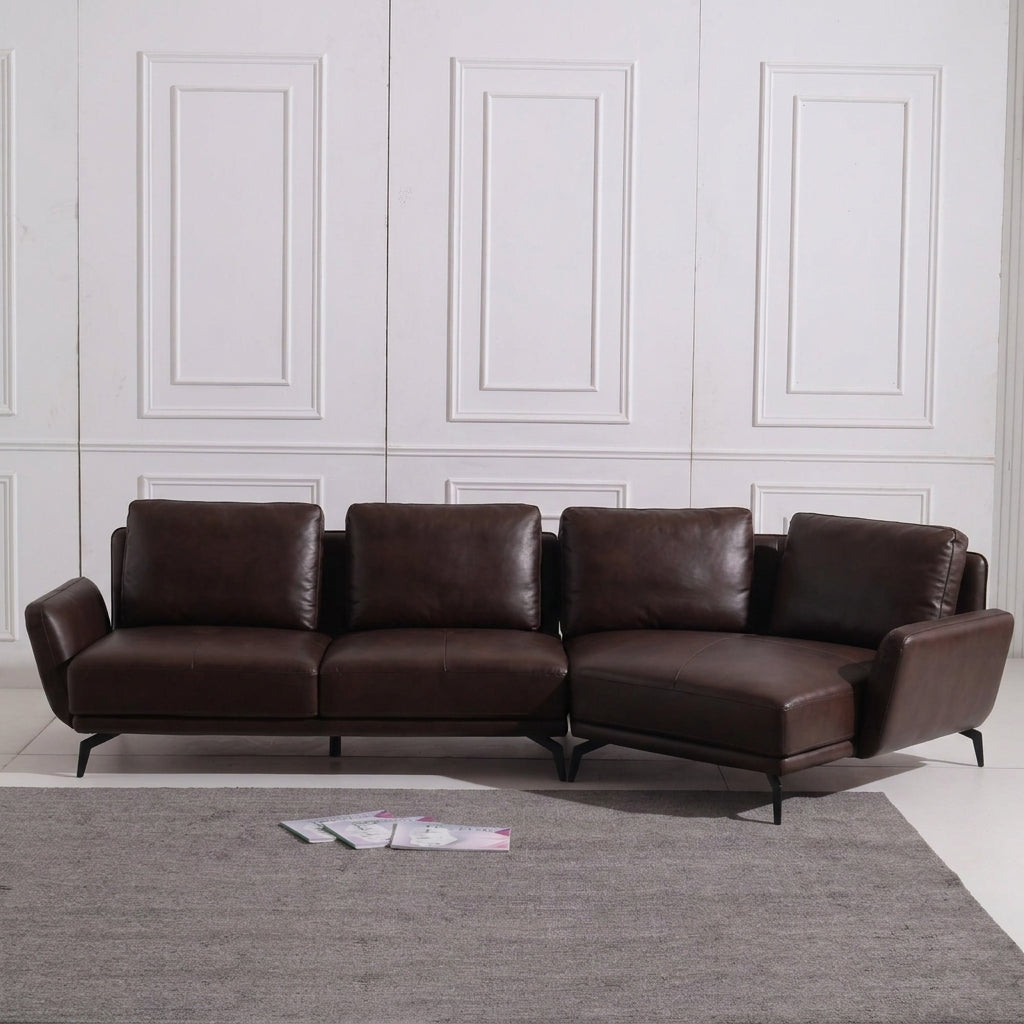 Liyana Luxury Leather Sofa Set Dark Brown