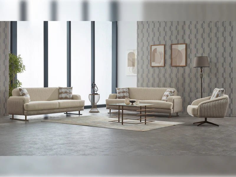 Loft Beige Velvet Contemporary Sofa Set - Quality Rugs and Furniture