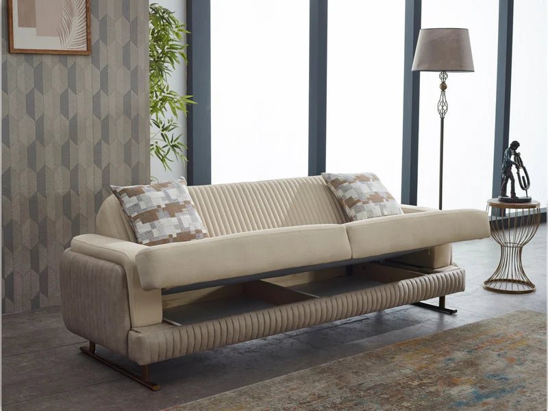 Loft Beige Velvet Contemporary Sofa Set - Quality Rugs and Furniture