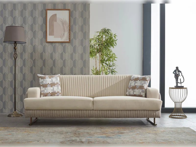 Loft Beige Velvet Contemporary Sofa Set - Quality Rugs and Furniture