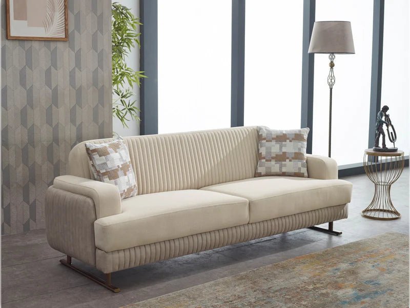 Loft Beige Velvet Contemporary Sofa Set - Quality Rugs and Furniture