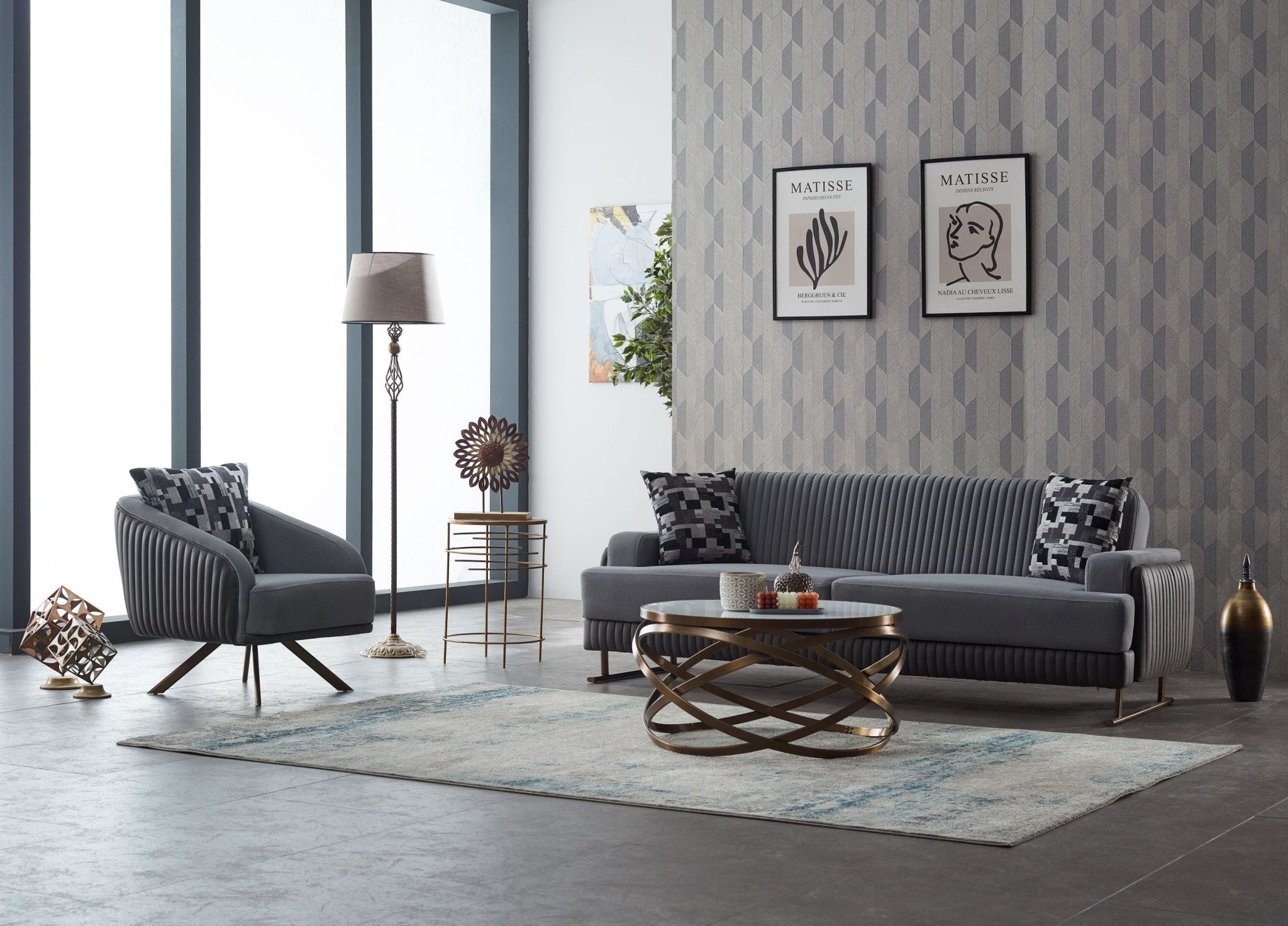 Loft Beige Velvet Contemporary Sofa Set - Quality Rugs and Furniture