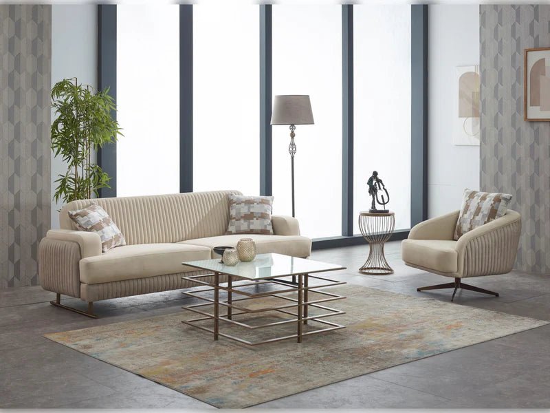 Loft Beige Velvet Contemporary Sofa Set - Quality Rugs and Furniture
