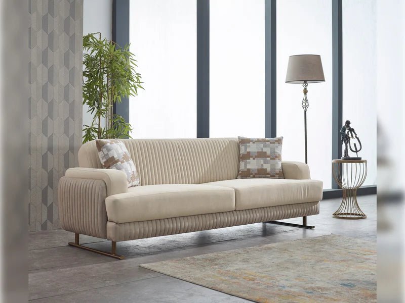 Loft Beige Velvet Contemporary Sofa Set - Quality Rugs and Furniture