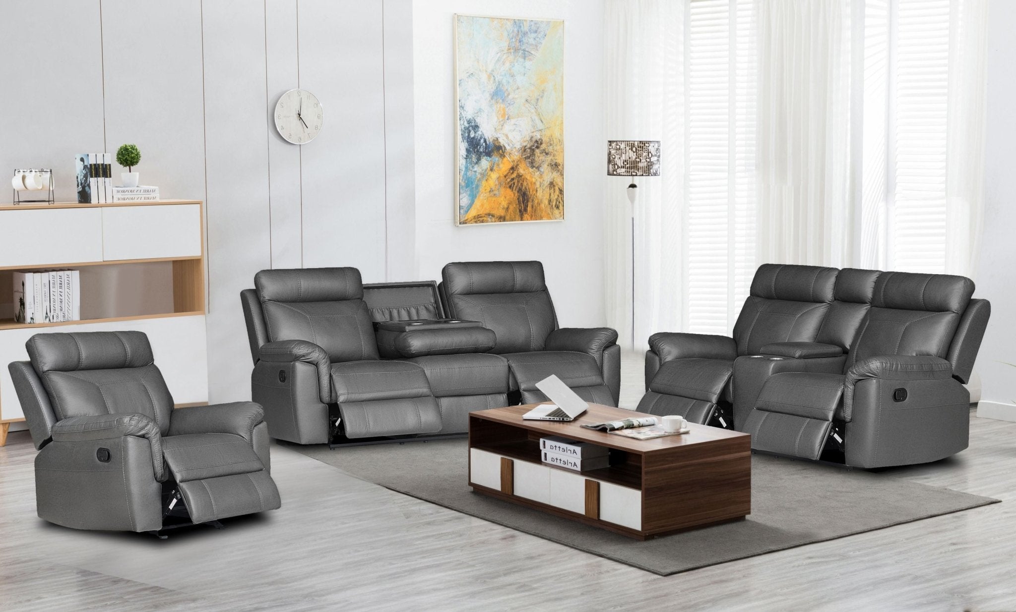 Logan Modern Manual Recliner Sofa Set Dark Grey - Quality Rugs and Furniture