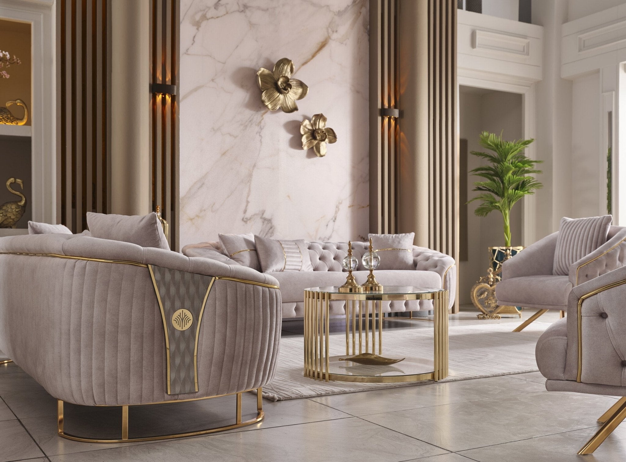 Lucas Luxury Velvet Modern Sofa Set Beige Gold - Quality Rugs and Furniture