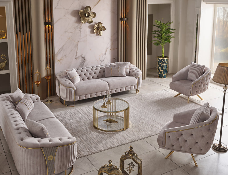 Lucas Luxury Velvet Modern Sofa Set Beige Gold