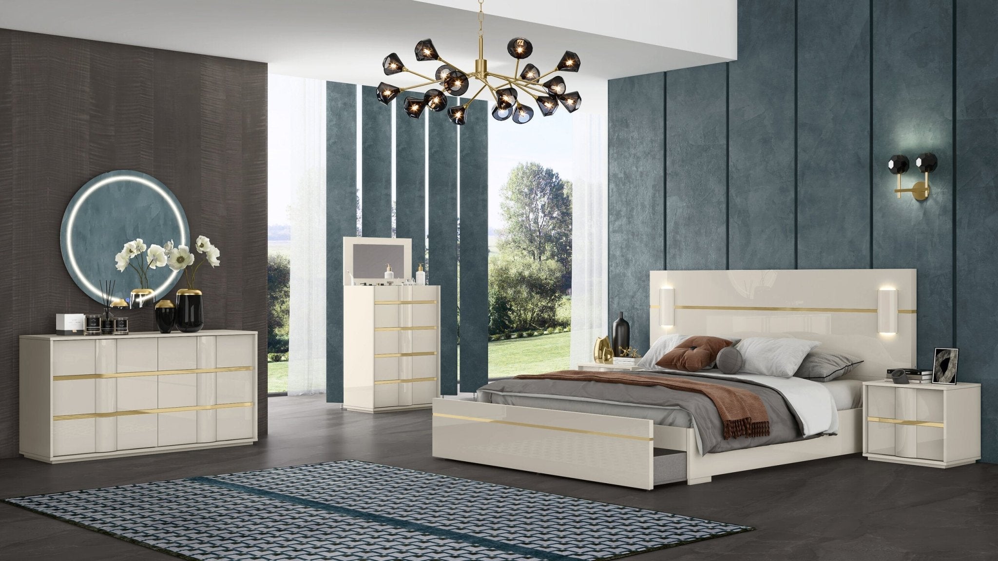 Lumina Beige Lacquer Bedroom Suite Queen Bed - Quality Rugs and Furniture