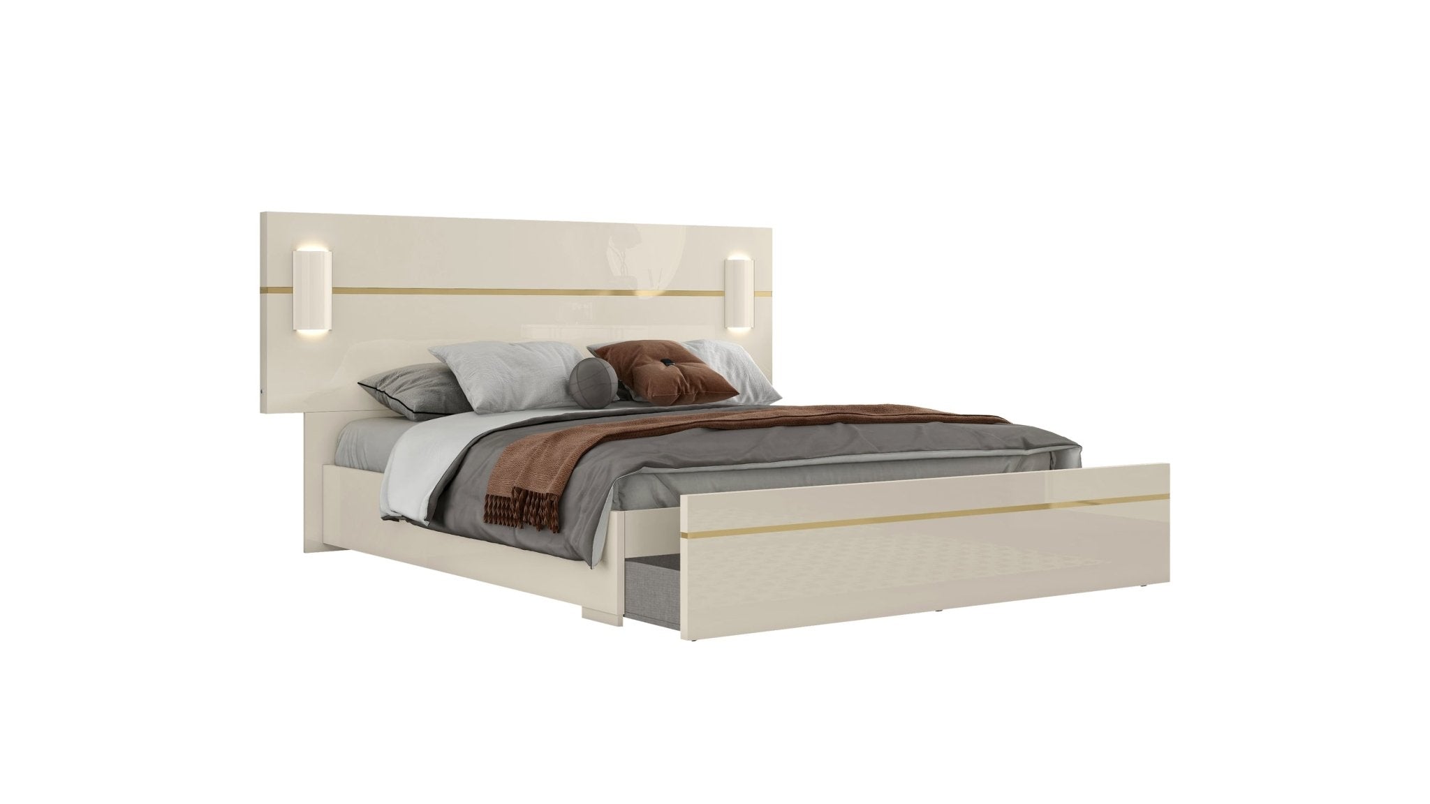 Lumina Beige Lacquer Bedroom Suite Queen Bed - Quality Rugs and Furniture