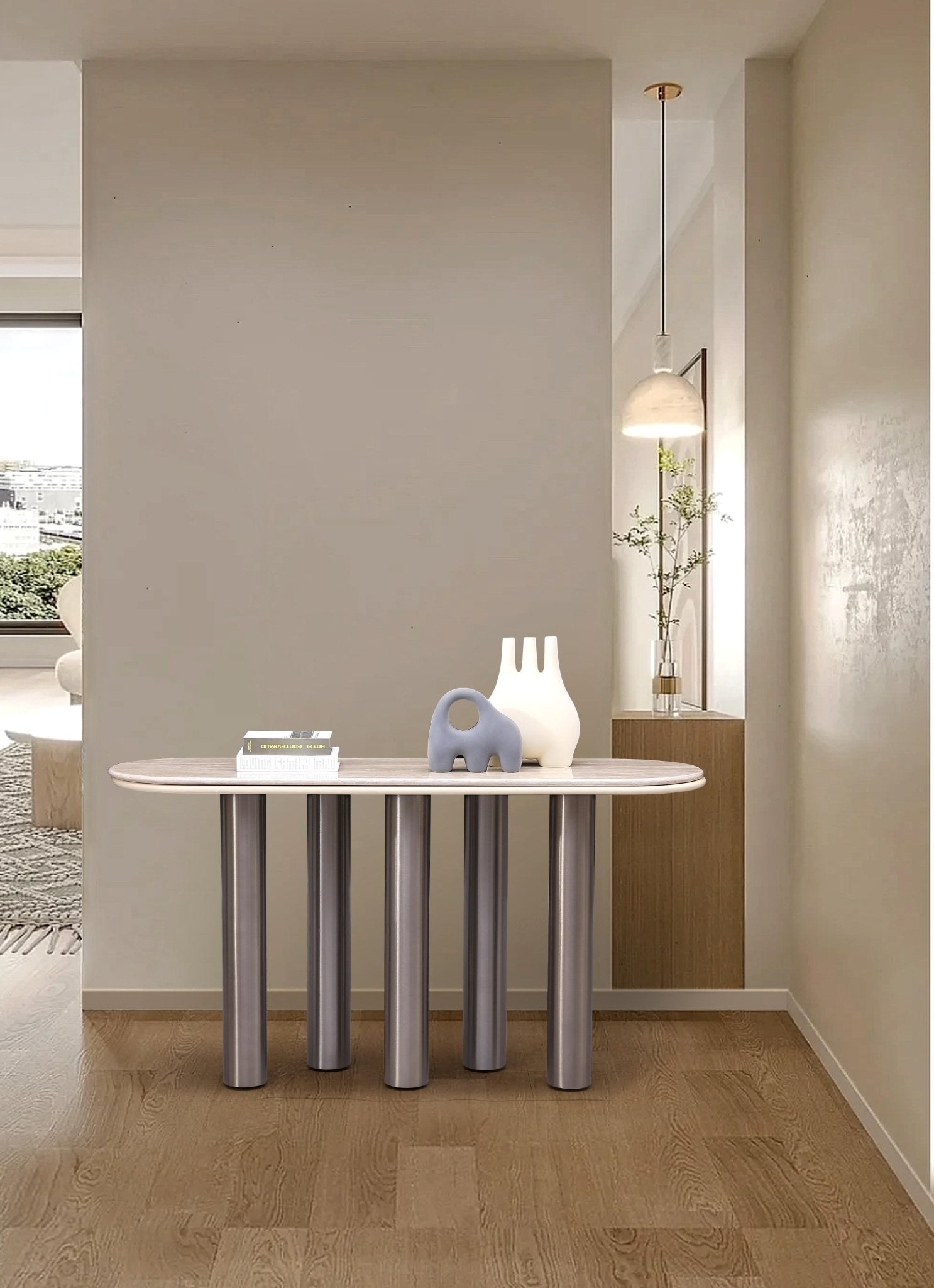 Luner Modern Golden Marble Top Stainless Steel Base Console Hallway Table - Quality Rugs and Furniture