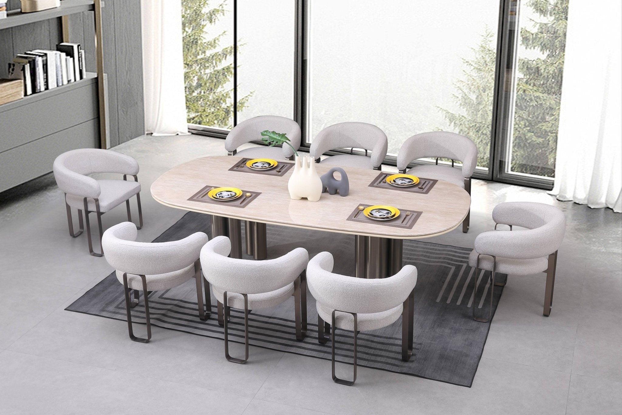 Luner Modern Golden Marble Top Stainless Steel Base Dining Table - Quality Rugs and Furniture