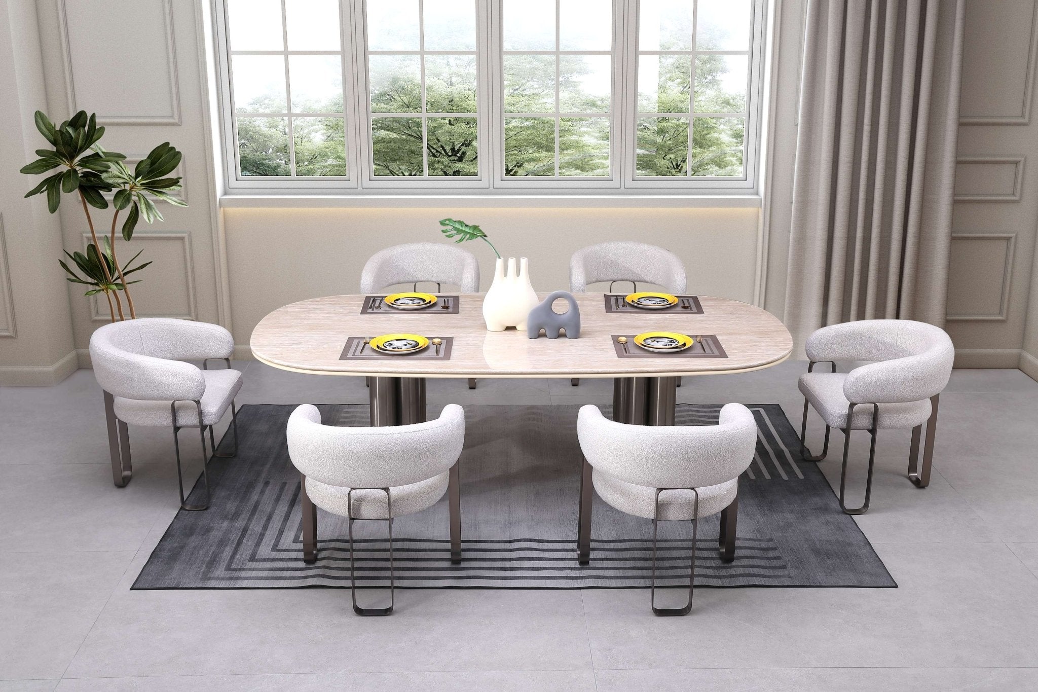 Luner Modern Golden Marble Top Stainless Steel Base Dining Table - Quality Rugs and Furniture