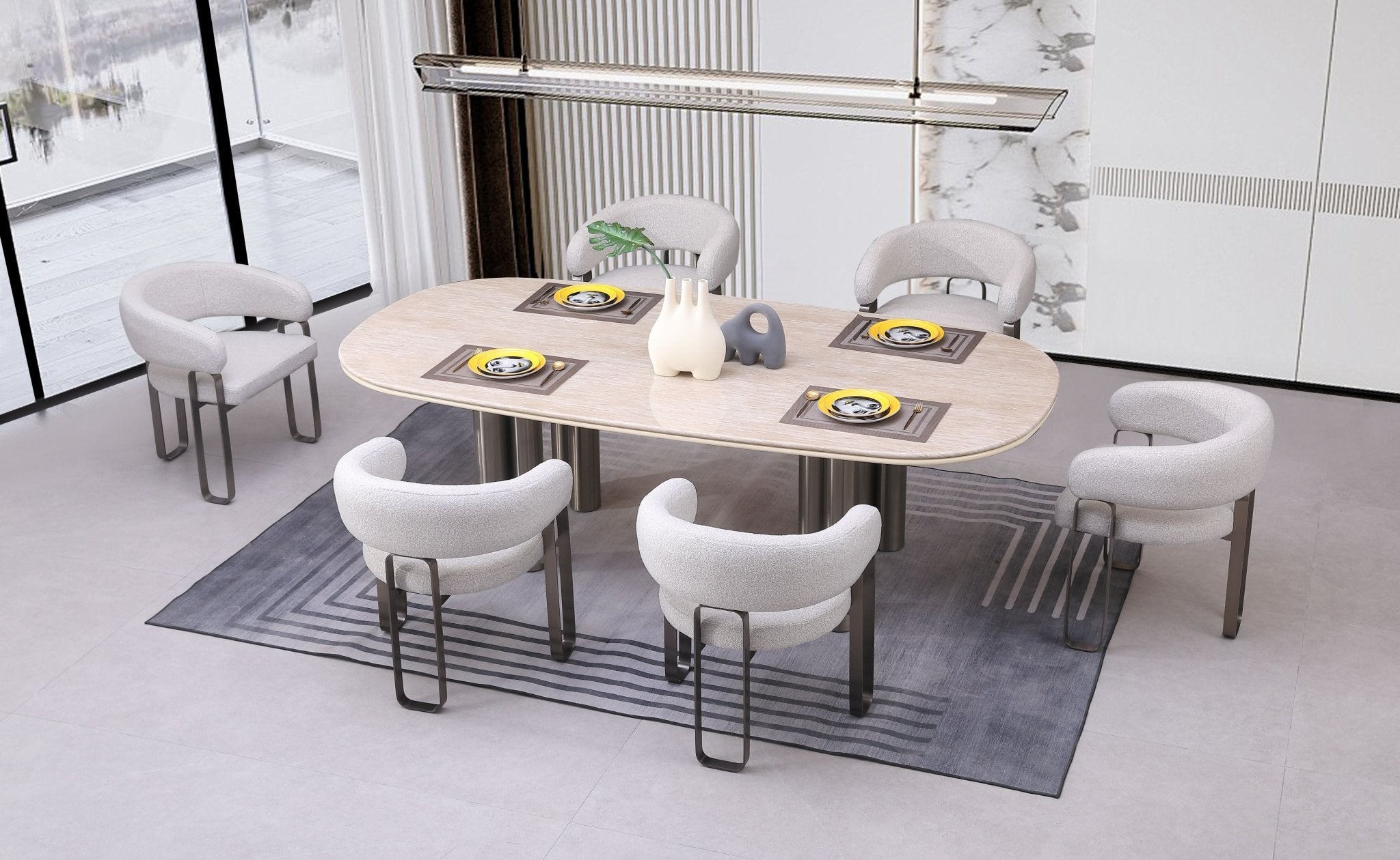 Luner Modern Golden Marble Top Stainless Steel Base Dining Table - Quality Rugs and Furniture