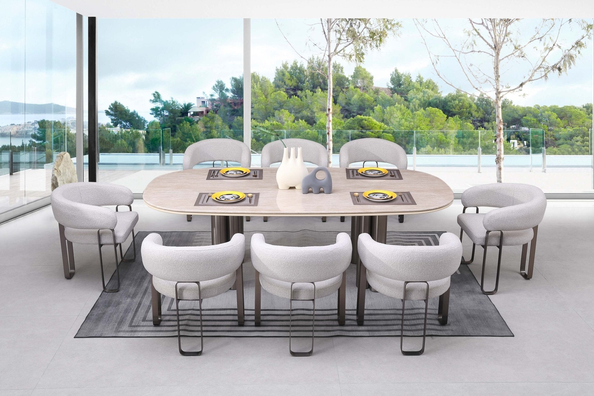 Luner Modern Golden Marble Top Stainless Steel Base Dining Table - Quality Rugs and Furniture