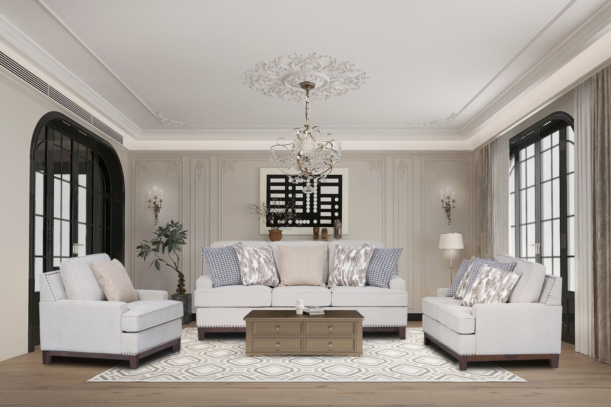 Maddison Fabric Modern Sofa Set Beige - Quality Rugs and Furniture