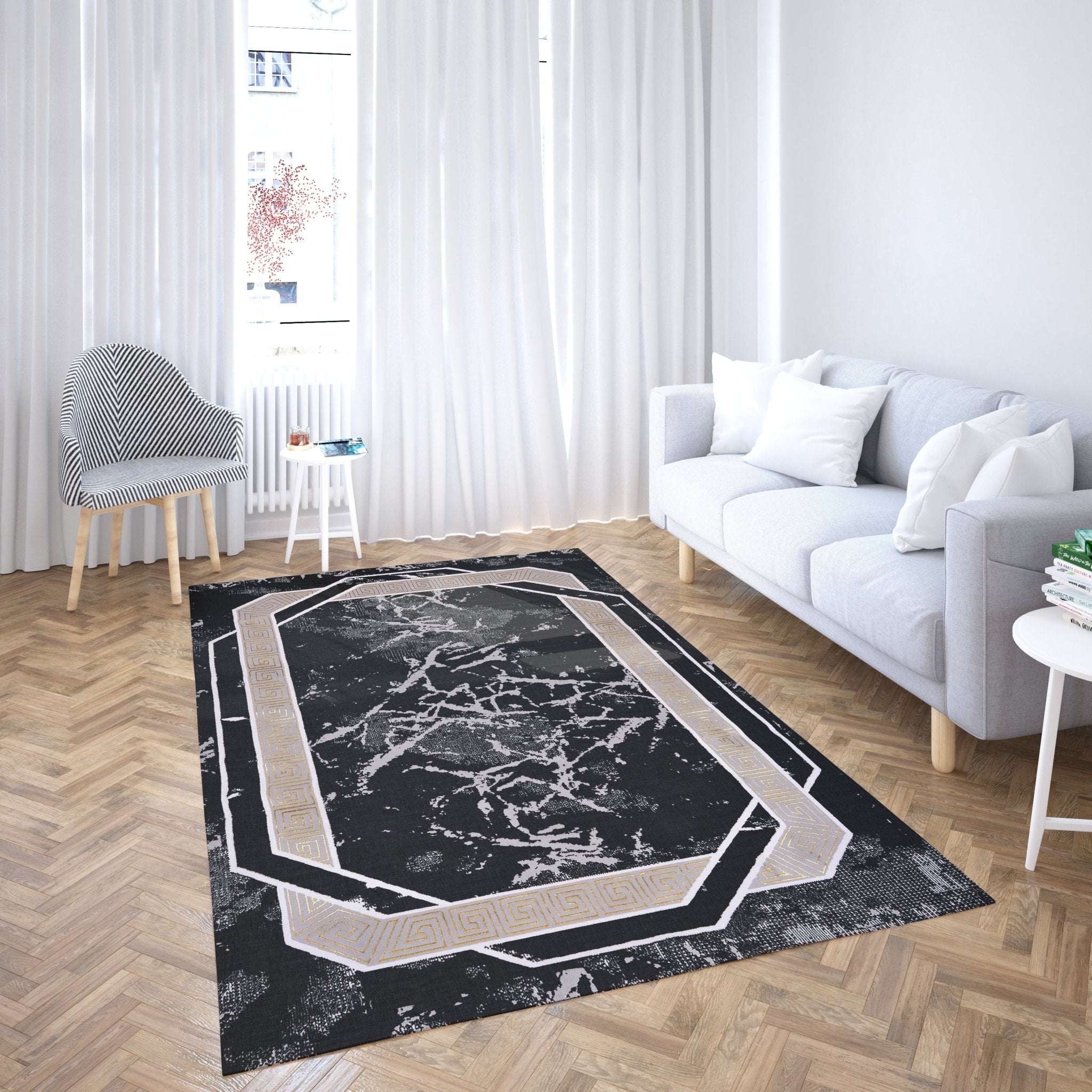 Marmaris D388B Black/V.Gold Modern Area Rug - Quality Rugs and Furniture